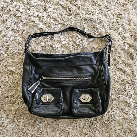 Olivia Harris Black Leather Chunky Handbag - Picture 1 of 11